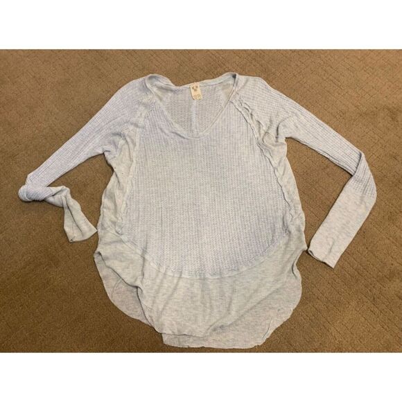 28- Free People CATALINA Blue Gray THERMAL RAW BOHO Tunic Shirt Top XS - Picture 2 of 7